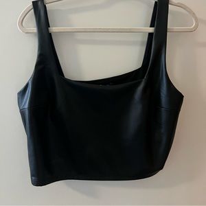 Black faux leather crop top from Express